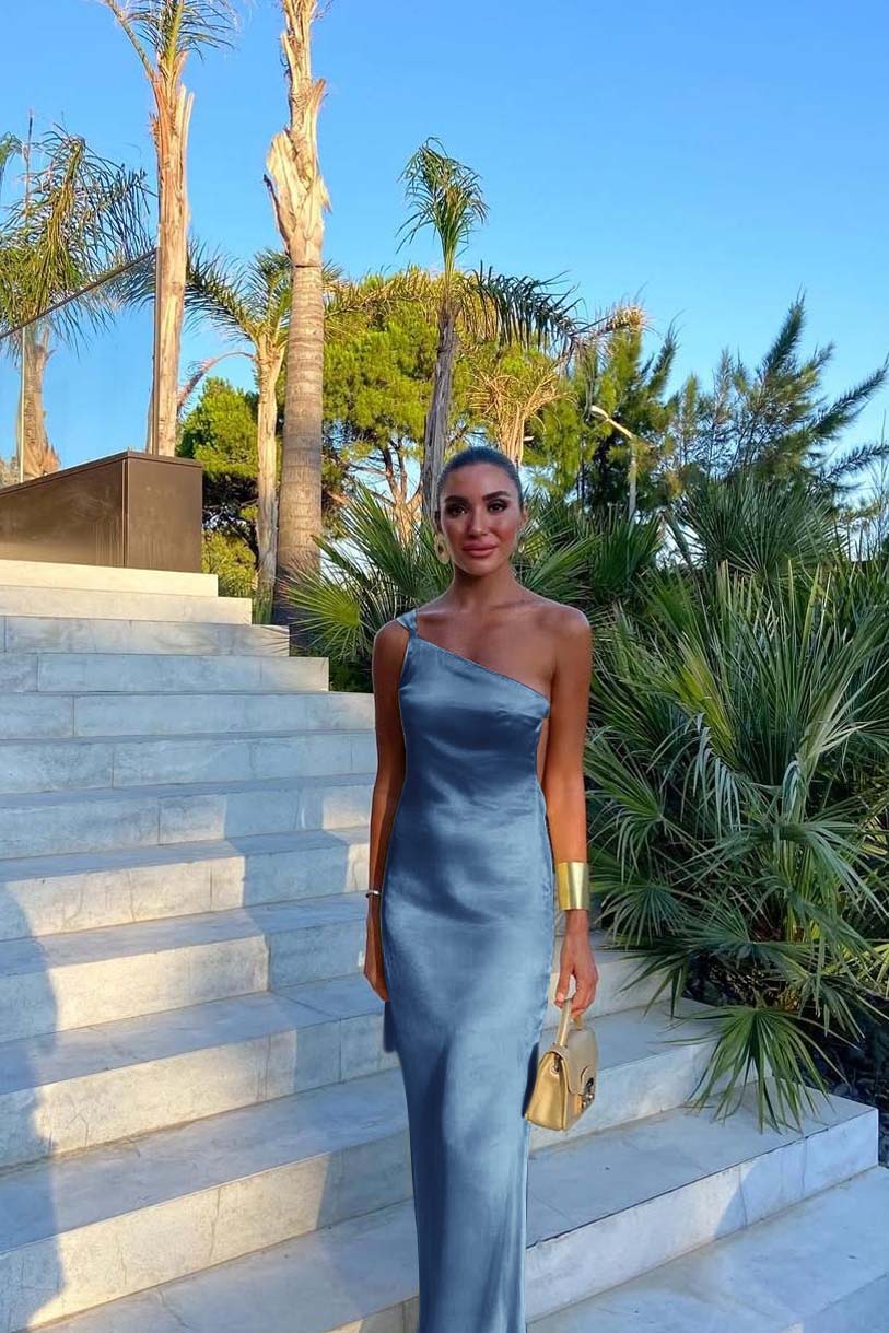 One Shoulder Backless Sleeveless Long Formal Dress With Pleated