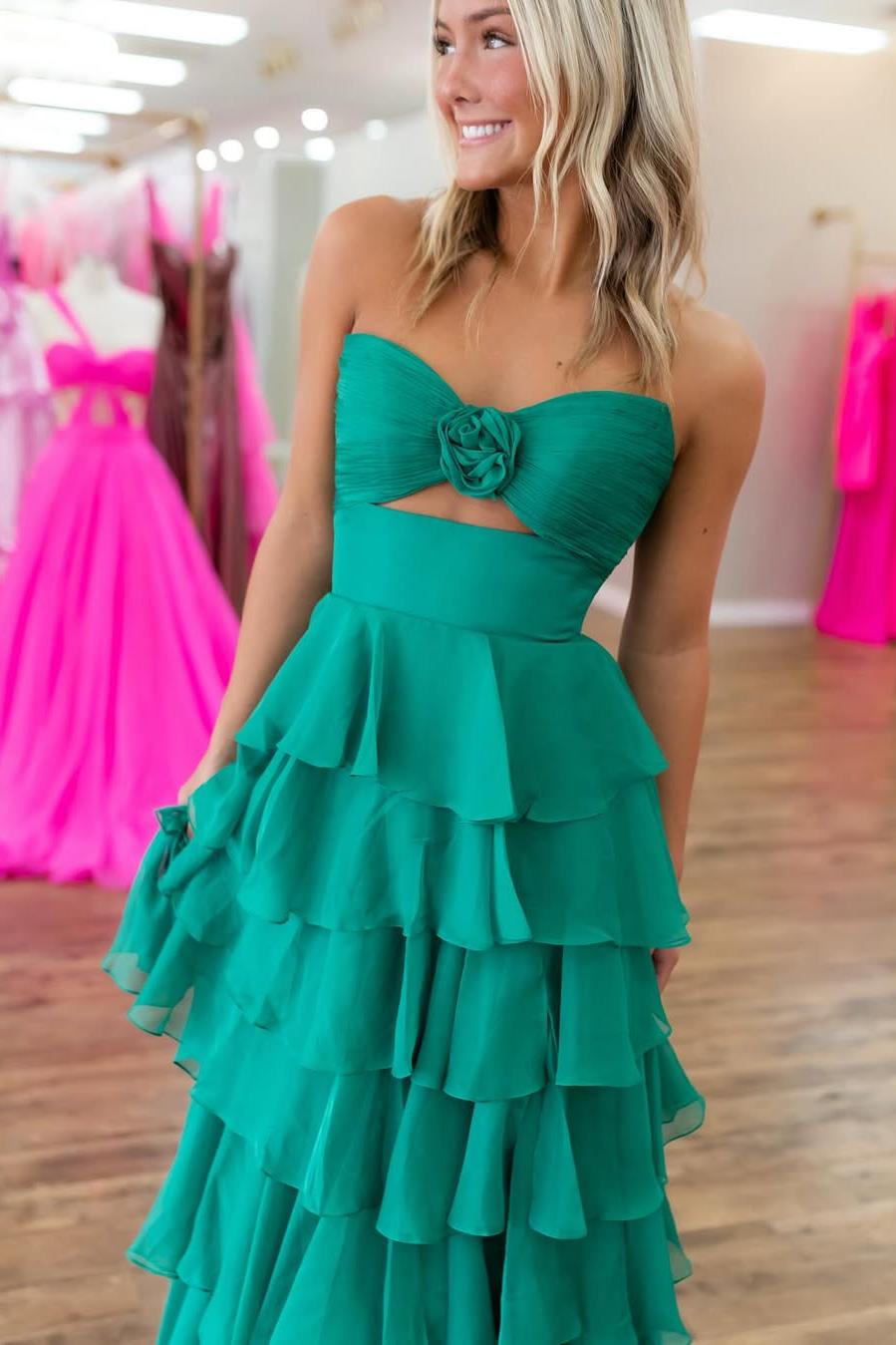 Strapless Sleeveless Long Split Formal Dress With Pleated Ruffles