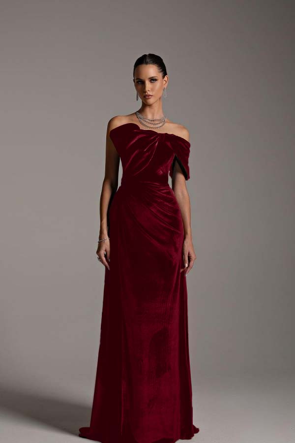 One Shoulder Strapless Sleeveless Long Mermaid Formal Dress With Pleated