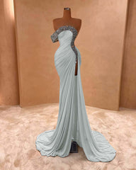 One Shoulder Sleeveless Long Split Formal Dress With Pleated Sequins