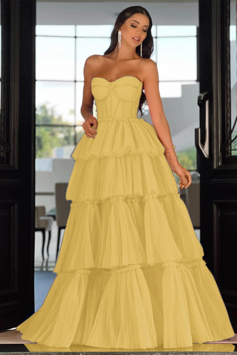 Elegant Sweetheart Strapless Formal Dress Long Sleeveless Layers Hot Pink