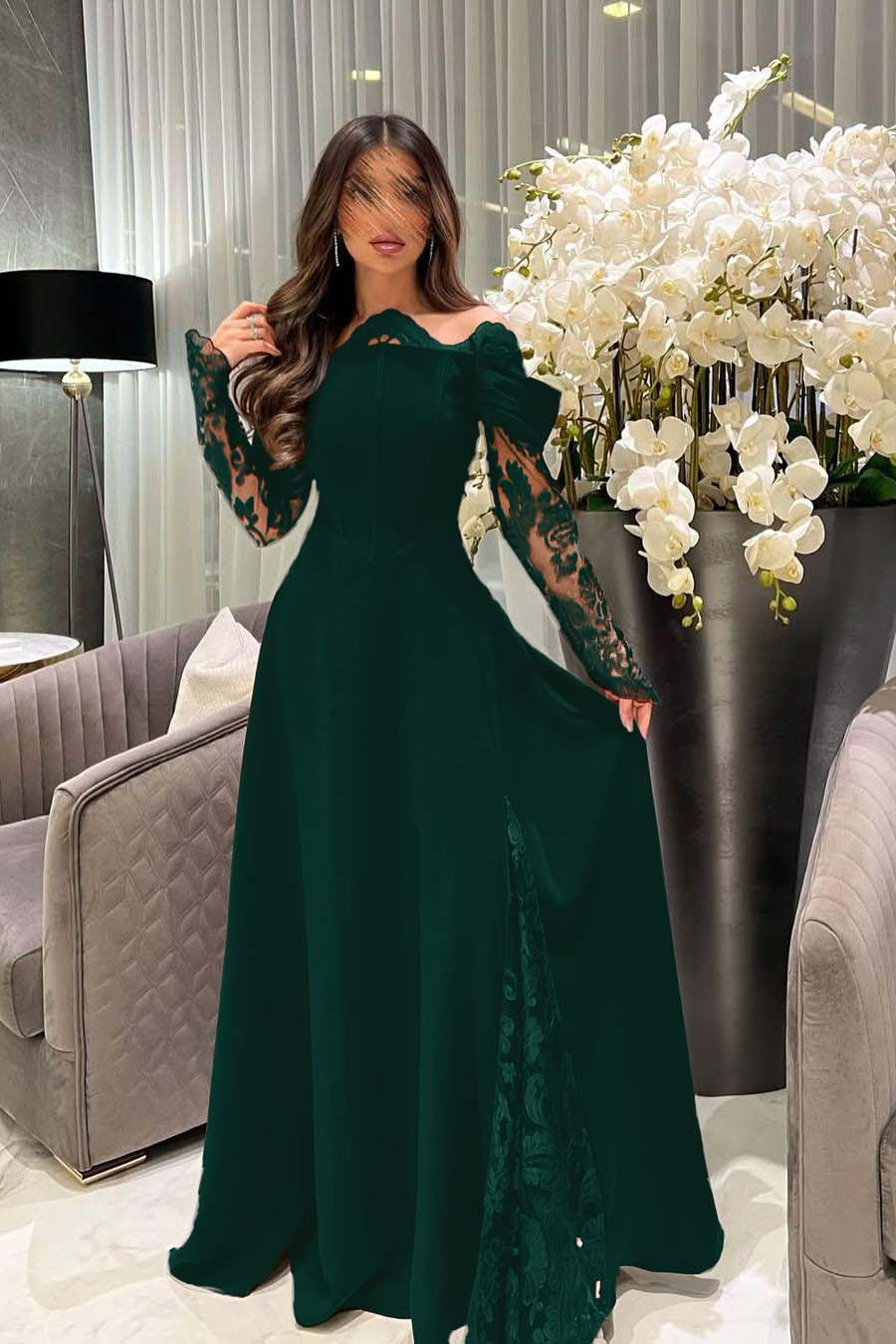 White Off the Shoulder Long Sleeves Long Formal Dress With Appliques