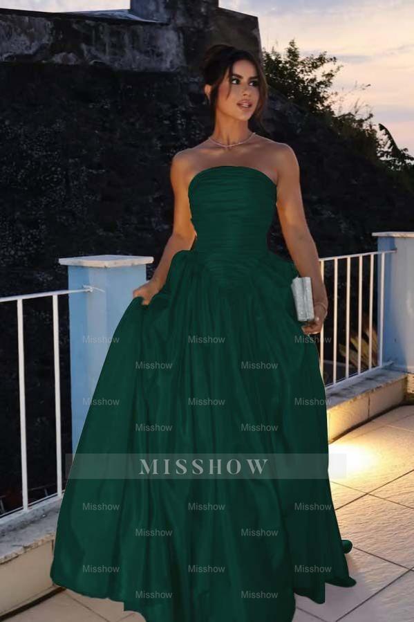 Glamorous Strapless Sleeveless Long Formal Dress With Pleated