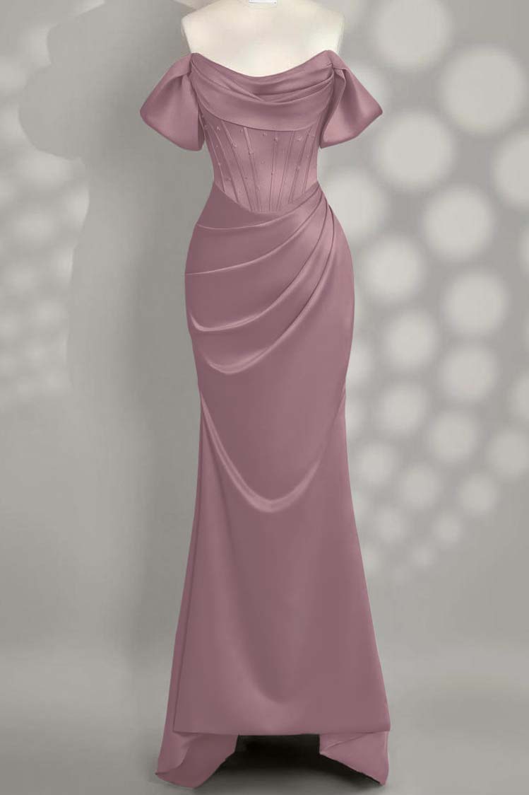 Off the Shoulder Sleeveless Mermaid Long Formal Dress With Pleated