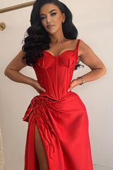 Straps Sweetheart Sleeveless Long Formal Dress With Split Appliques