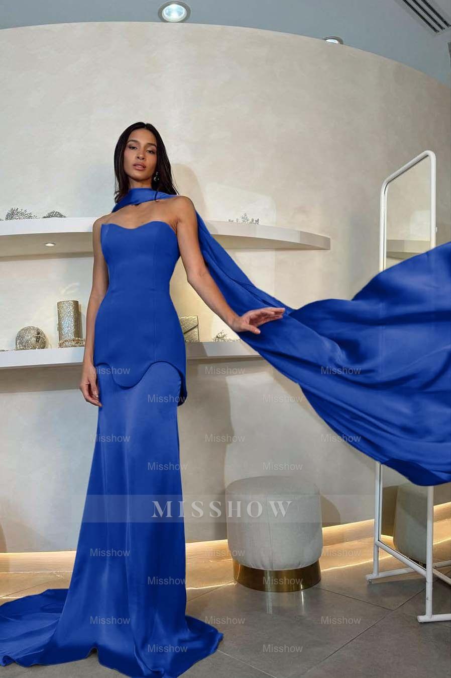 Halter Strapless Sleeveless Long Mermaid Formal Dress With Pleated