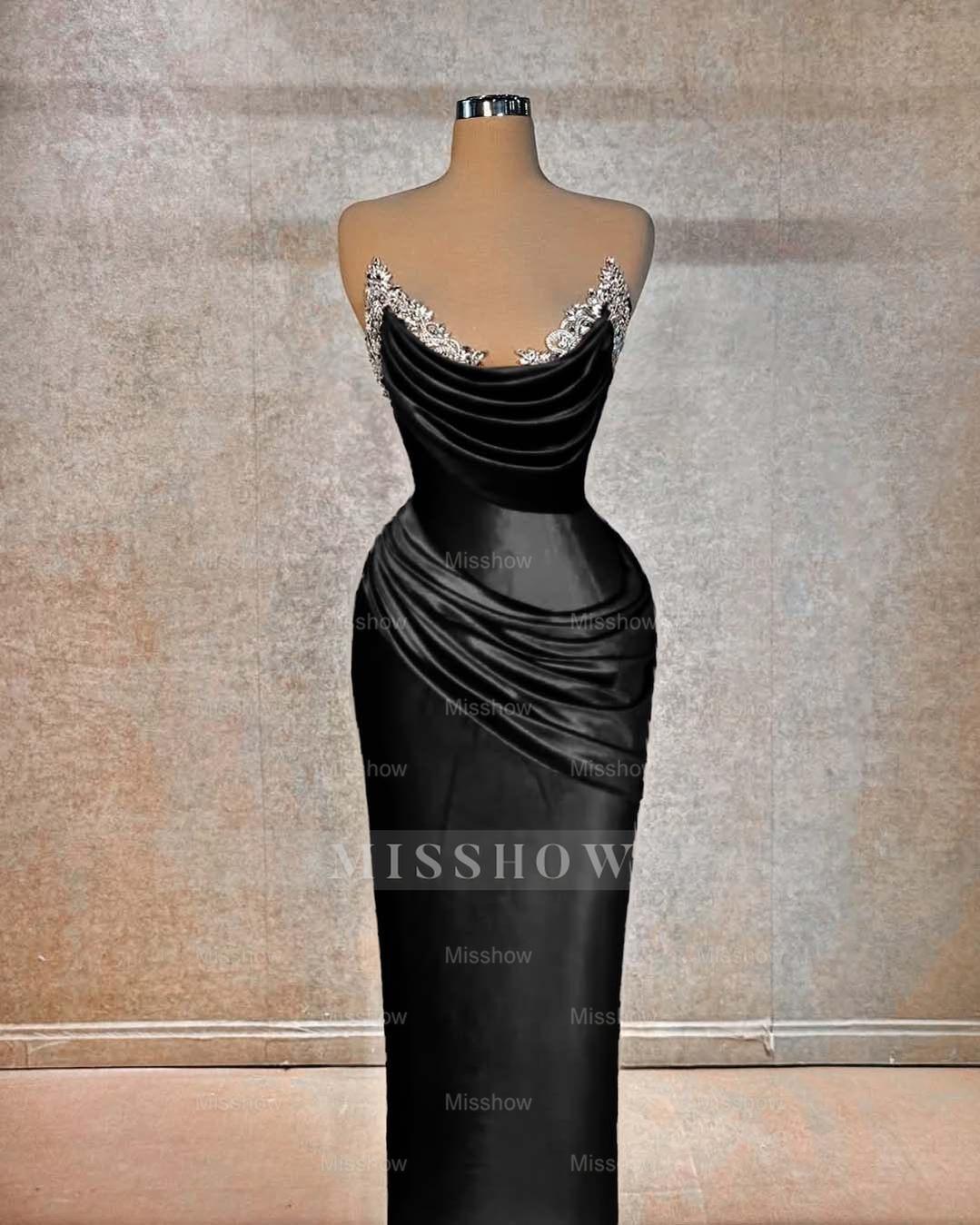 Chic Strapless Sleeveless Long Formal Dress With Beading Pleated