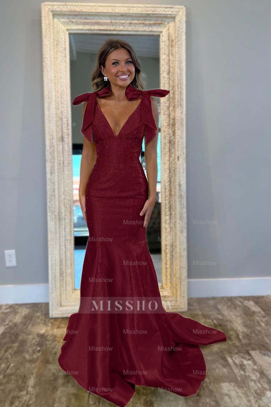 Straps V Neck Sleeveless Long Mermaid Formal Dress With Beading