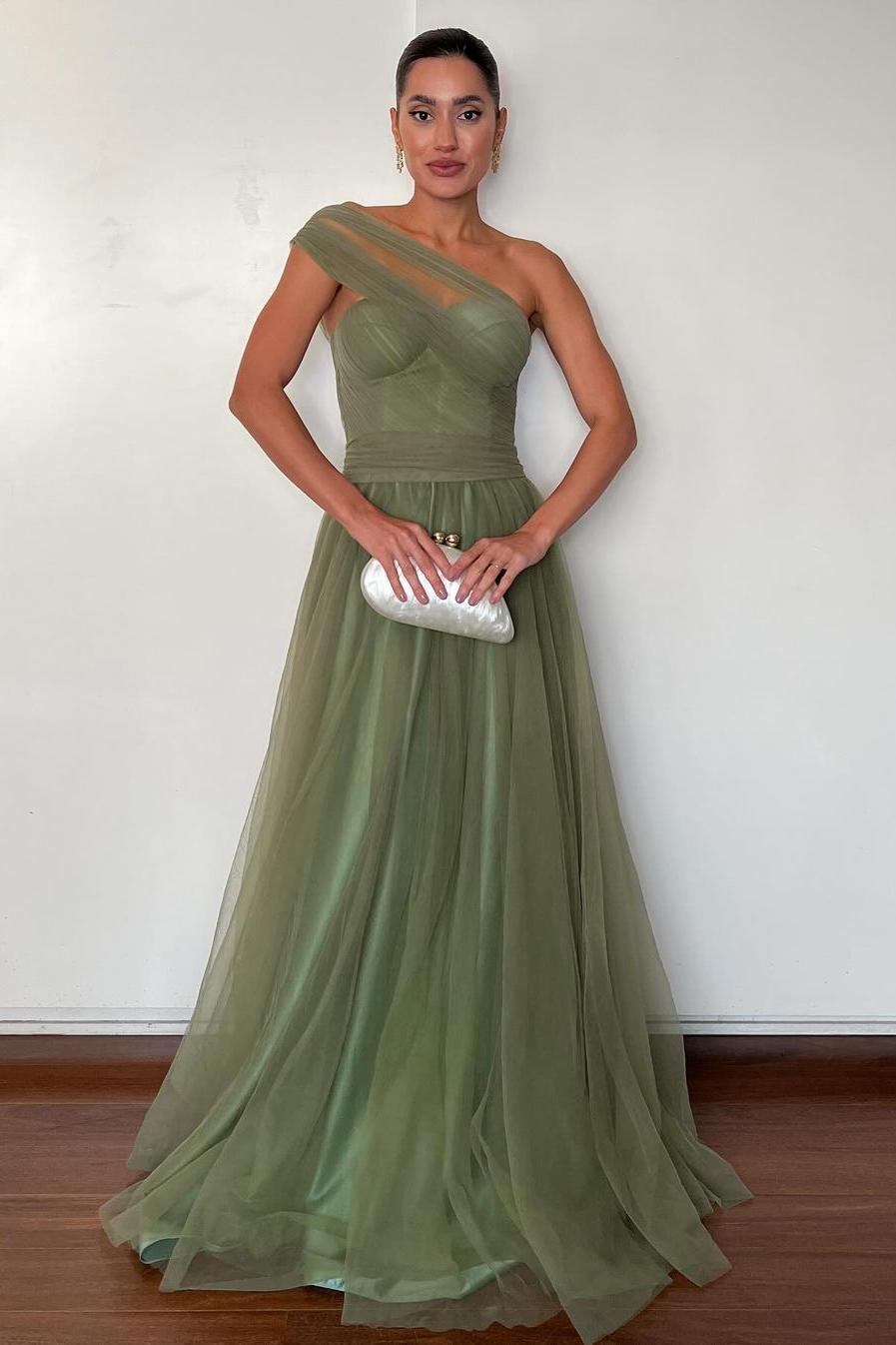 One Shoulder Sweetheart Sleeveless Long Formal Dress With Pleated