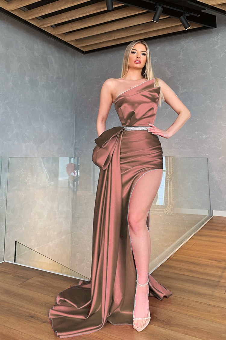 Hot Sale Fuchsia Formal Dress With Trail Sleeveless High Split