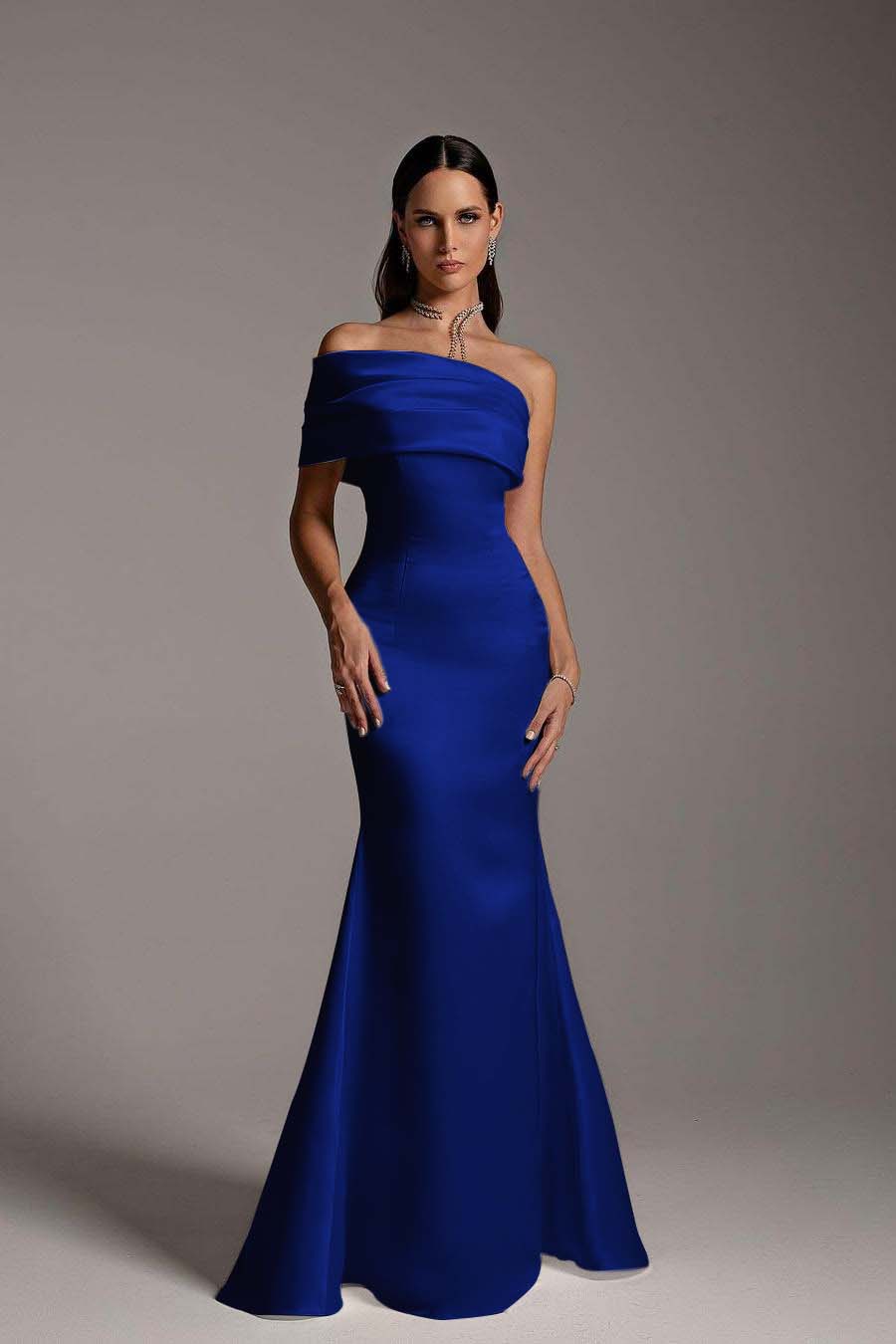 One Shoulder Sleeveless Mermaid Long Formal Dress With Ruffles
