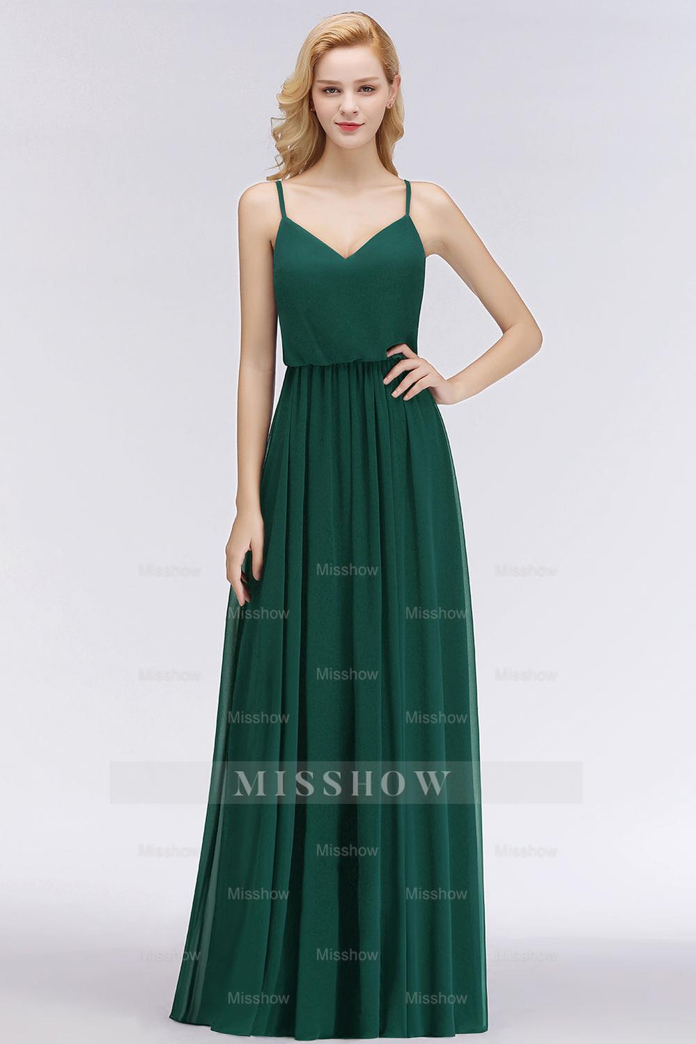 Dark Green Chiffon Spaghetti-Straps Modest Bridesmaid Dresses – misshow.com Dark Green Chiffon Spaghetti-Straps Modest Bridesmaid Dresses – misshow.com