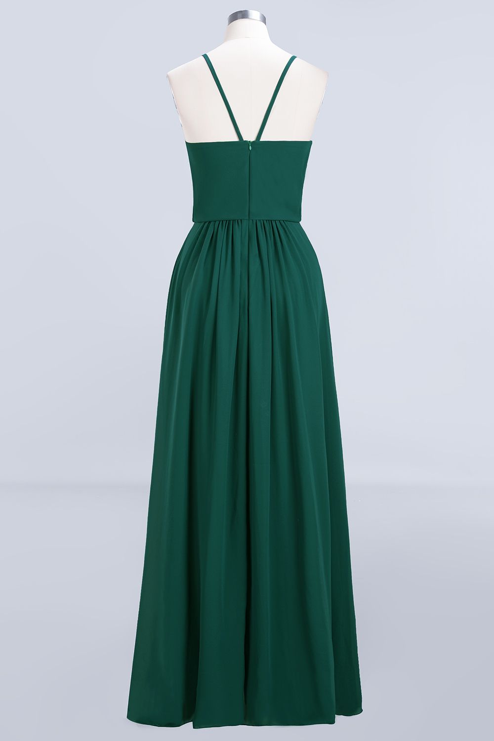 Dark Green Chiffon Spaghetti-Straps Modest Bridesmaid Dresses