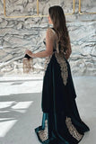 Dark Green Spaghetti Sleeveless Mermaid Floor-Length Satin Prom Dresses-misshow.com