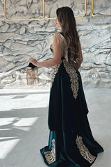 Dark Green Spaghetti Sleeveless Mermaid Floor-Length Satin Prom Evening Dresses-misshow.com