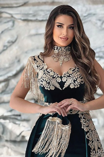 Dark Green Spaghetti Sleeveless Mermaid Floor-Length Satin Prom Evening Dresses-misshow.com