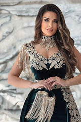 Dark Green Spaghetti Sleeveless Mermaid Floor-Length Satin Prom Evening Dresses-misshow.com