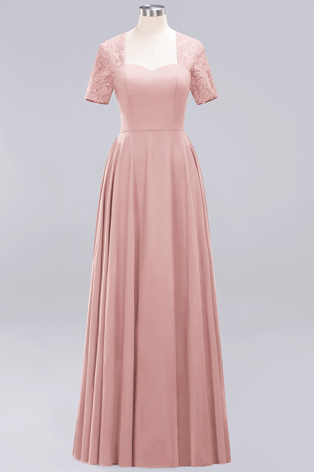 Dark Navy Open-Back Long Bridesmaid Dresses With Short Sleeves