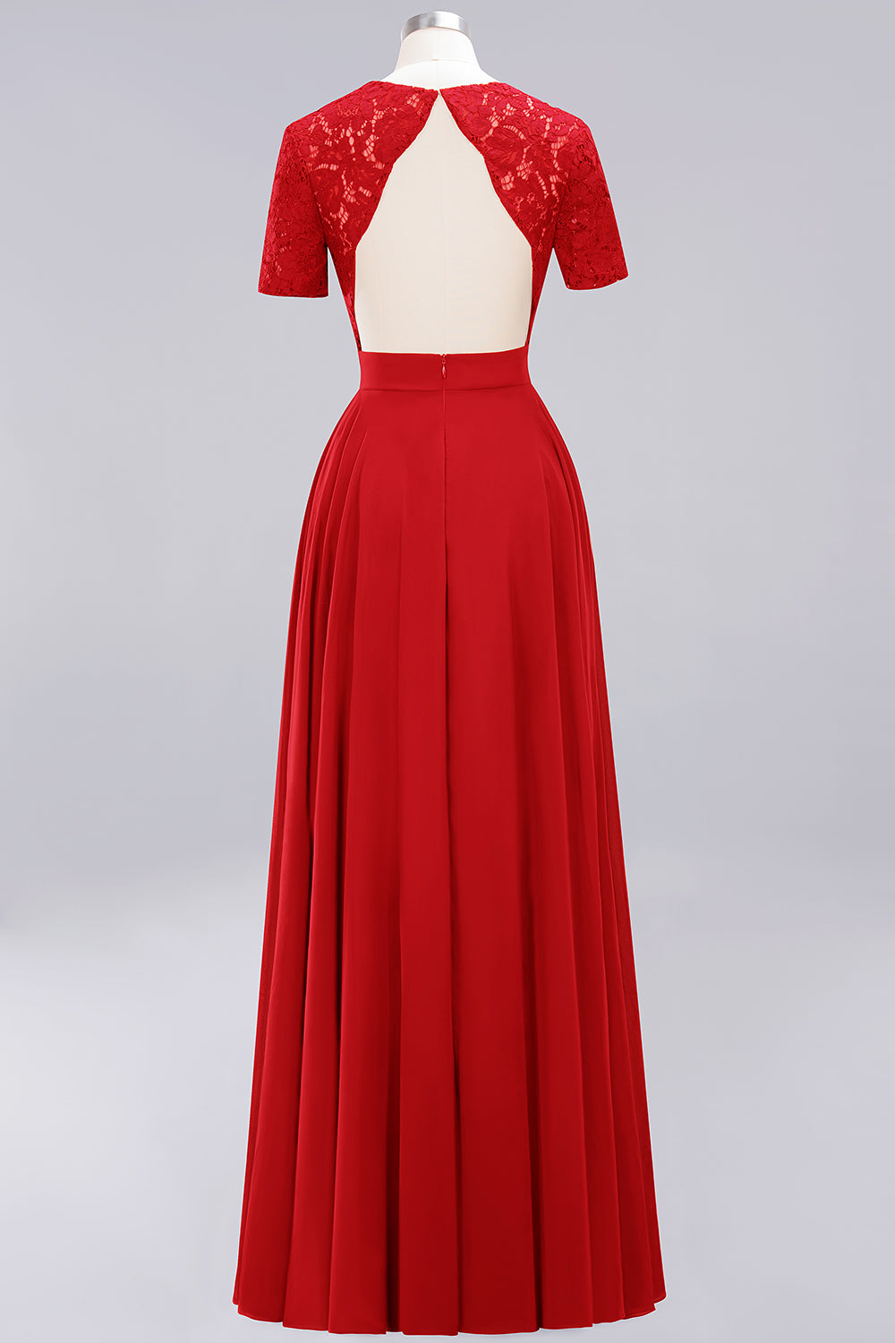Dark Navy Open-Back Long Bridesmaid Dresses With Short Sleeves
