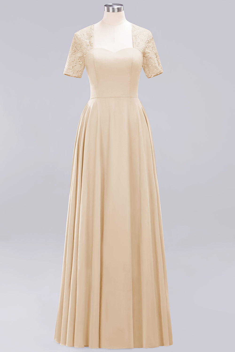 Dark Navy Open-Back Long Bridesmaid Dresses With Short Sleeves