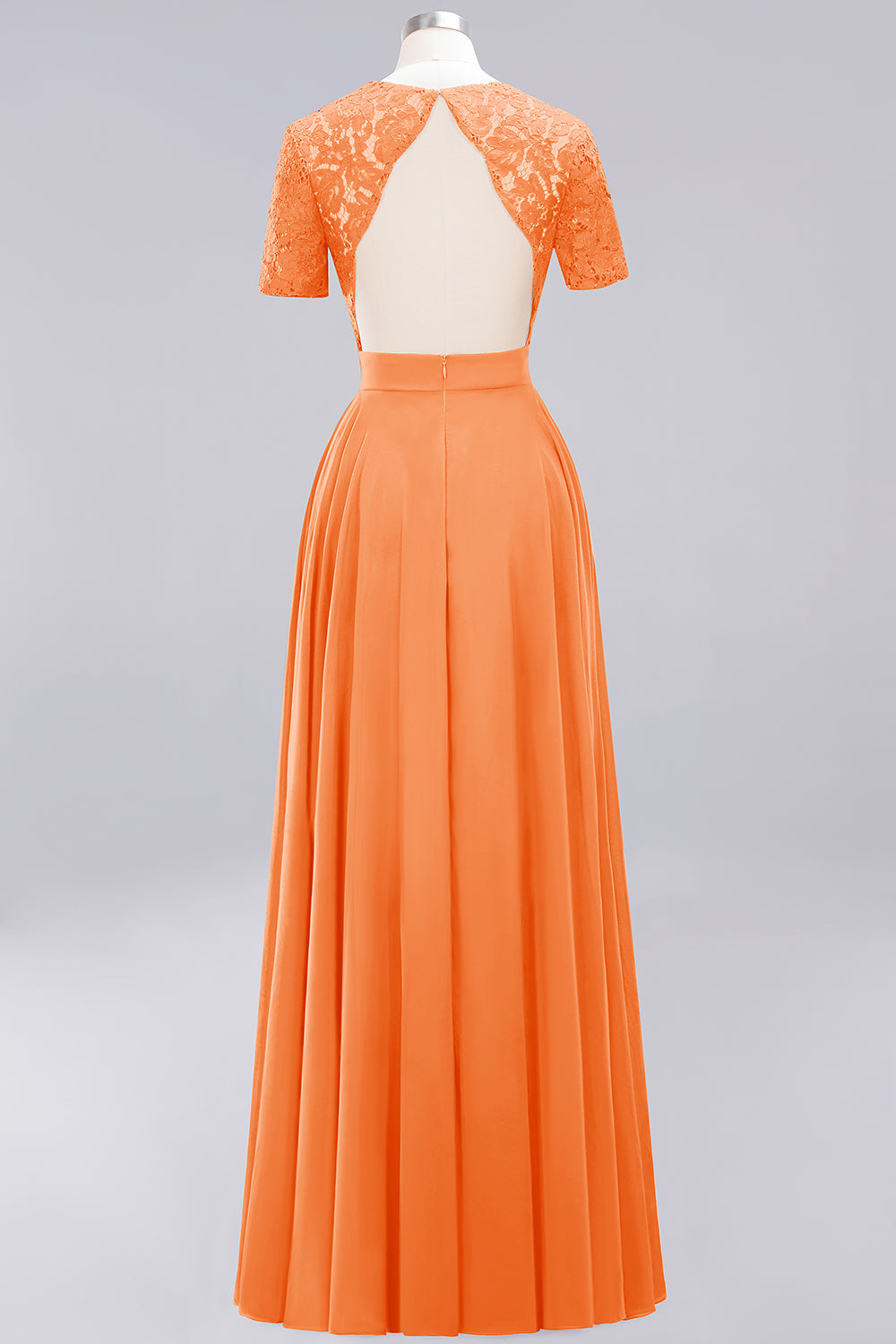 Dark Navy Open-Back Long Bridesmaid Dresses With Short Sleeves