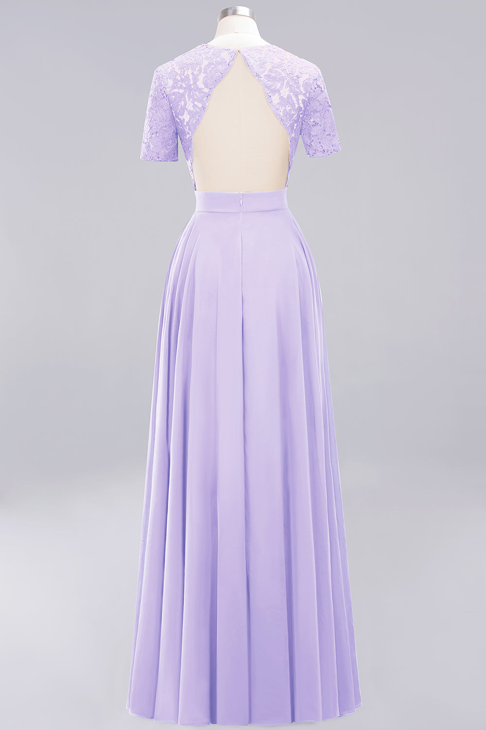 Dark Navy Open-Back Long Bridesmaid Dresses With Short Sleeves