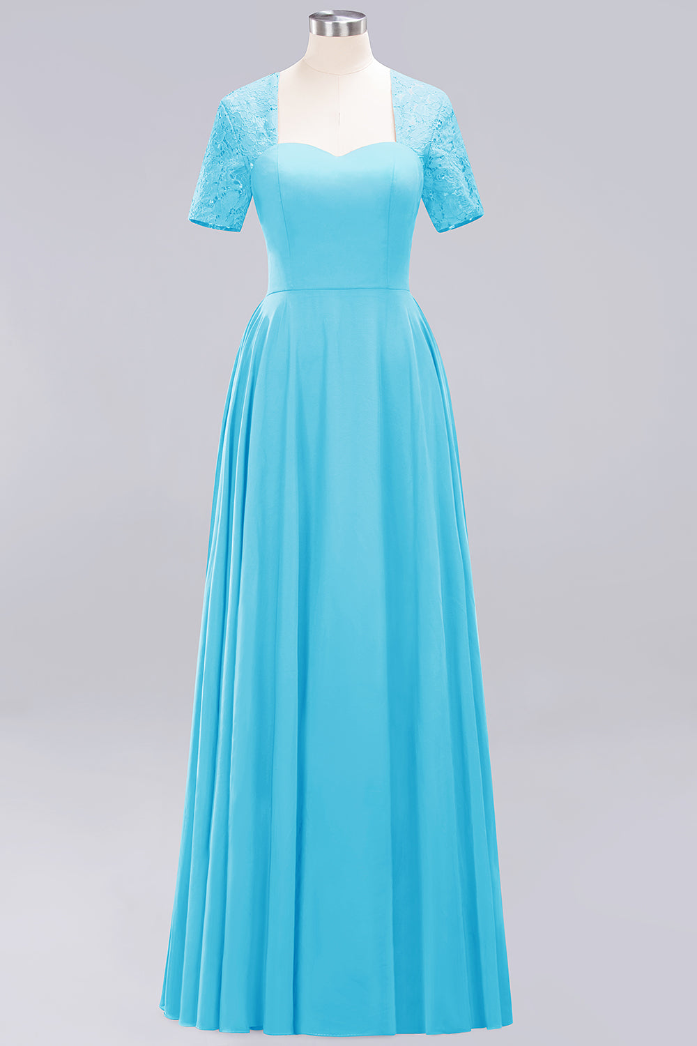 Dark Navy Open-Back Long Bridesmaid Dresses With Short Sleeves