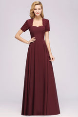 Dark Navy Open-Back Long Bridesmaid Dresses With Short Sleeves