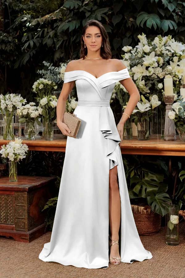Off the Shoulder Sleeveless Long Split Formal Dress With Pleated