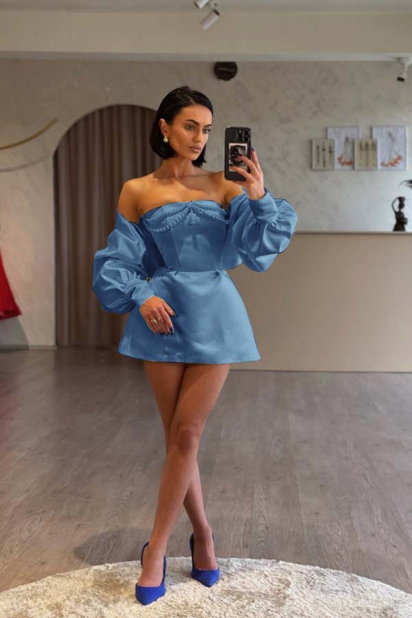 Spaghetti Strap Long Sleeves A Line Formal Dress With Beading