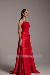 Red Strapless Sleeveless Long Mermaid Formal Dress With Pleated