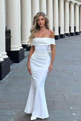 Sleeveless Off the Shoulder Long Mermaid Formal Dress With Pleated