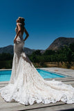 Deep V-Neck Beach Sleeveless Lace Mermaid Elegant Wedding Dresses