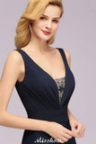 Deep V-Neck Beading A-line Bridesmaid Dress Floor Length Maid of Honor Dress-misshow.com