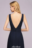 Deep V-Neck Beading A-line Bridesmaid Dress Floor Length Maid of Honor Dress-misshow.com