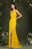 Deep V neck Sleeveless Split Front Floor-Length Prom dress-misshow.com