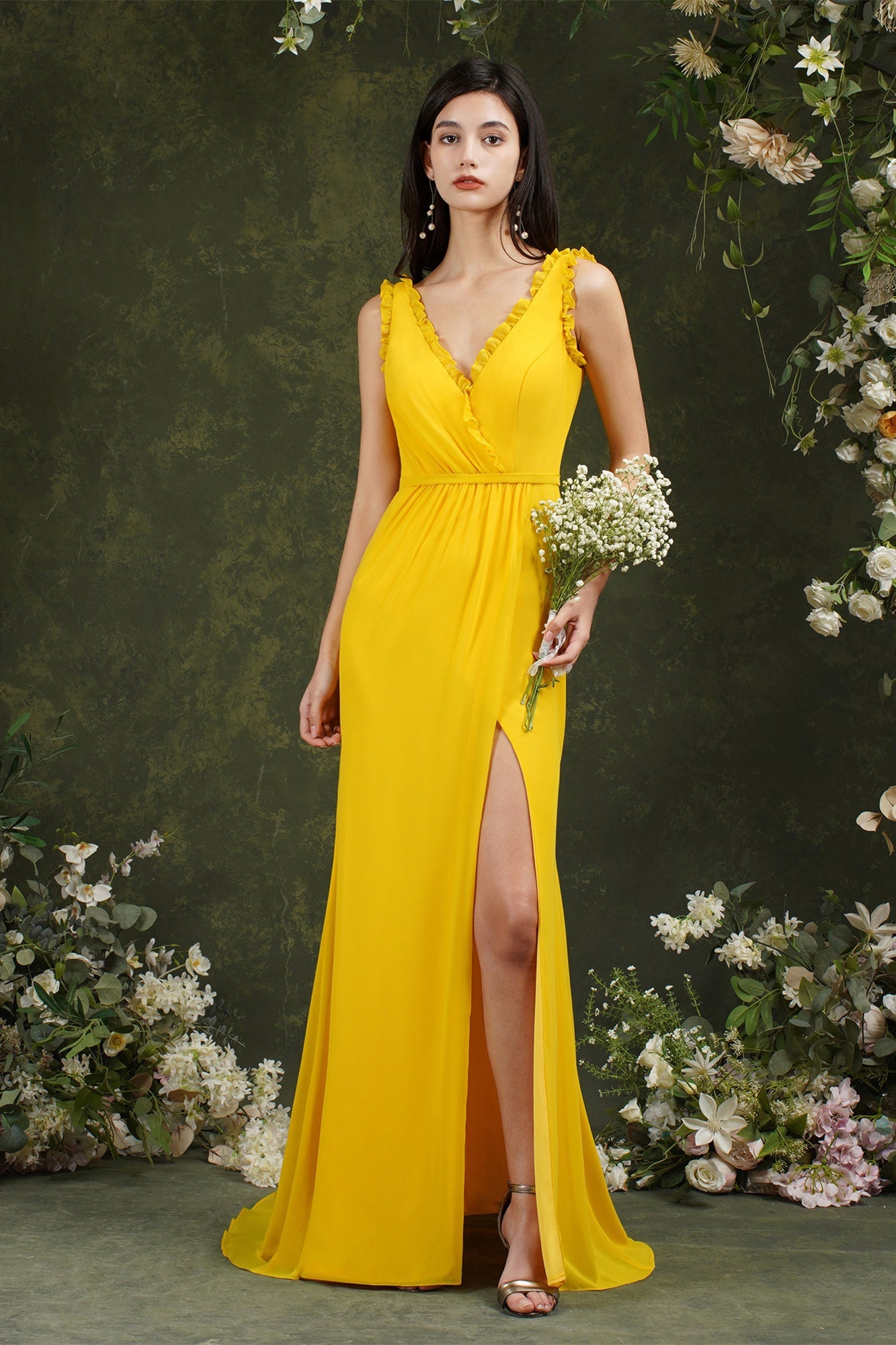 Deep V neck Sleeveless Split Front Floor-Length Prom dress-misshow.com