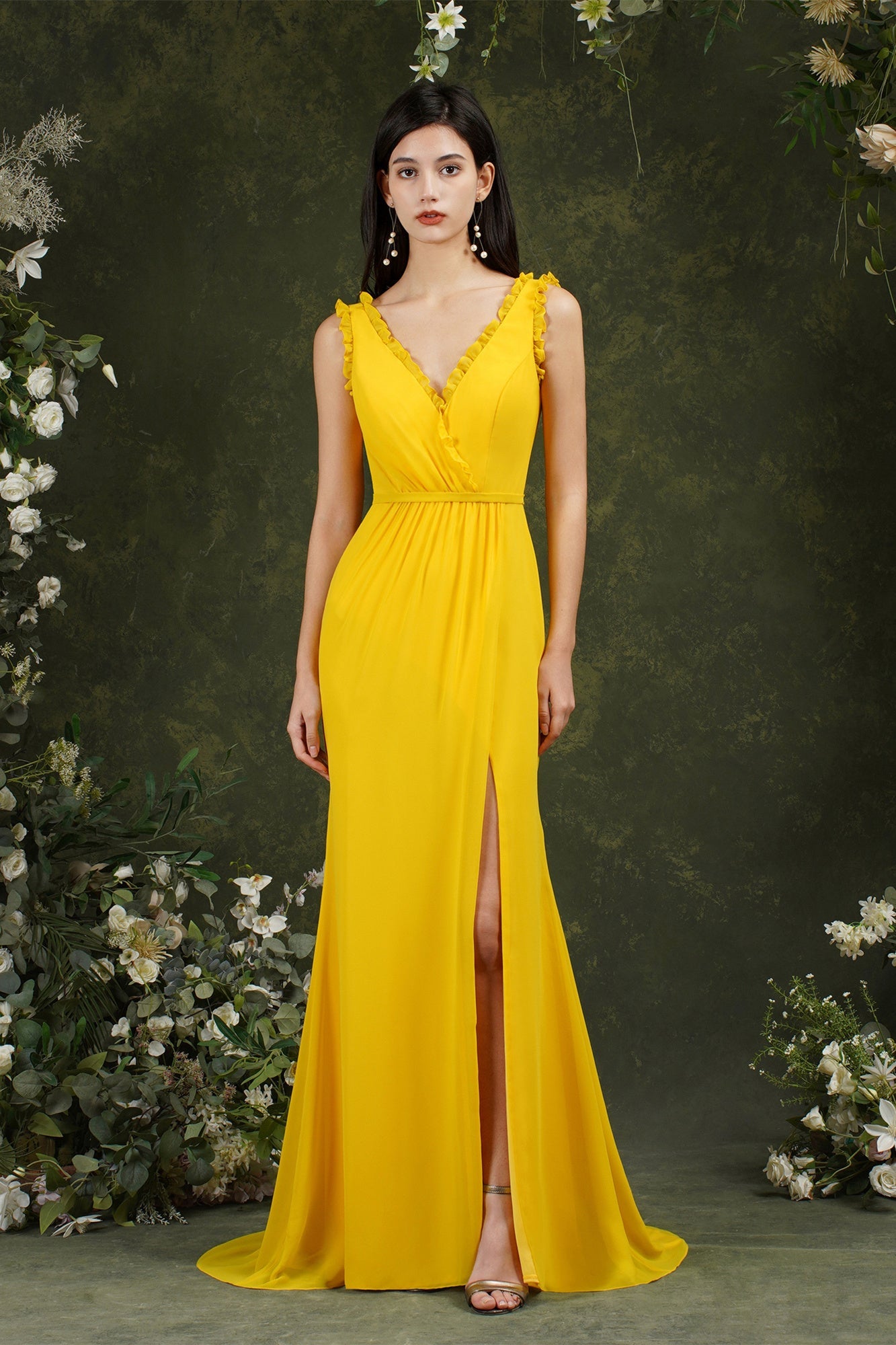 Deep V neck Sleeveless Split Front Floor-Length Prom dress-misshow.com