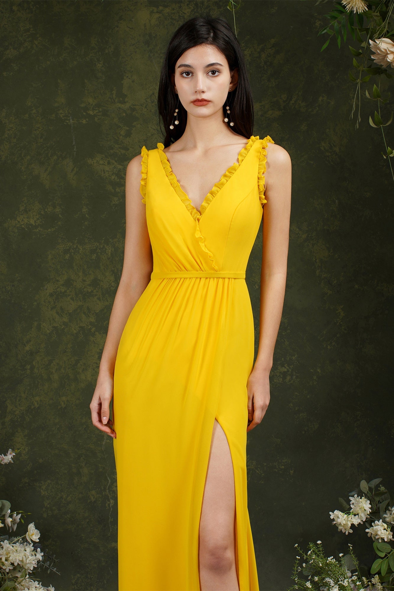 Deep V neck Sleeveless Split Front Floor-Length Prom dress-misshow.com
