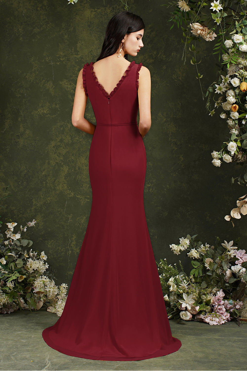 Deep V neck Sleeveless Split Front Floor-Length Prom dress-misshow.com