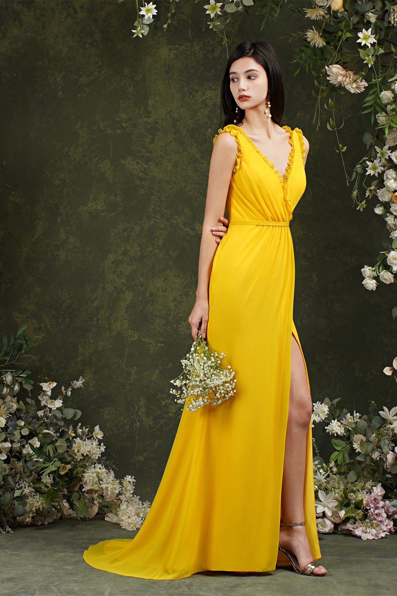 Deep V neck Sleeveless Split Front Floor-Length Prom dress-misshow.com
