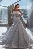 Deluxe Floor Length Strapless Sleeveless Sequined Wedding Dress with Ruffles
