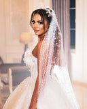 Deluxe Floor Length Sweetheart Sleeveless A-Line Sequined Wedding Dress with Beads-misshow.com