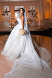 <tc>Luxuriöses, bodenlanges, herzförmiges, ärmelloses A-Linien-Hochzeitskleid mit Pailletten und Perlen</tc>