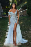 Deluxe Floor Length Sweetheart Sleeveless One Shoulder Sequined Prom Dress with Split-misshow.com