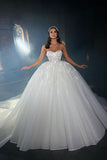 Deluxe Floor Length Sweetheart Sleeveless Spaghetti Straps A-Line Lace Wedding Dress with Ruffles-misshow.com