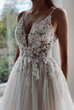 Designer A-line Appliques V-neck Wedding Dresses With Lace-misshow.com