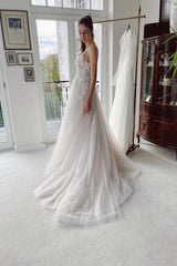 Designer A-line Appliques V-neck Wedding Dresses With Lace-misshow.com
