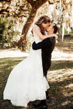 Designer A-Line Boho V-neck Straps Wedding Dresses With Lace-misshow.com