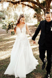 Designer A-Line Boho V-neck Straps Wedding Dresses With Lace